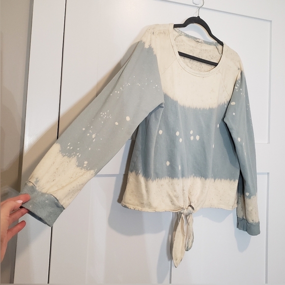 Hem & Thread Mint Pullover Sweatshirt Tie Dye Bleach Front Tie Size Large - Picture 6 of 14